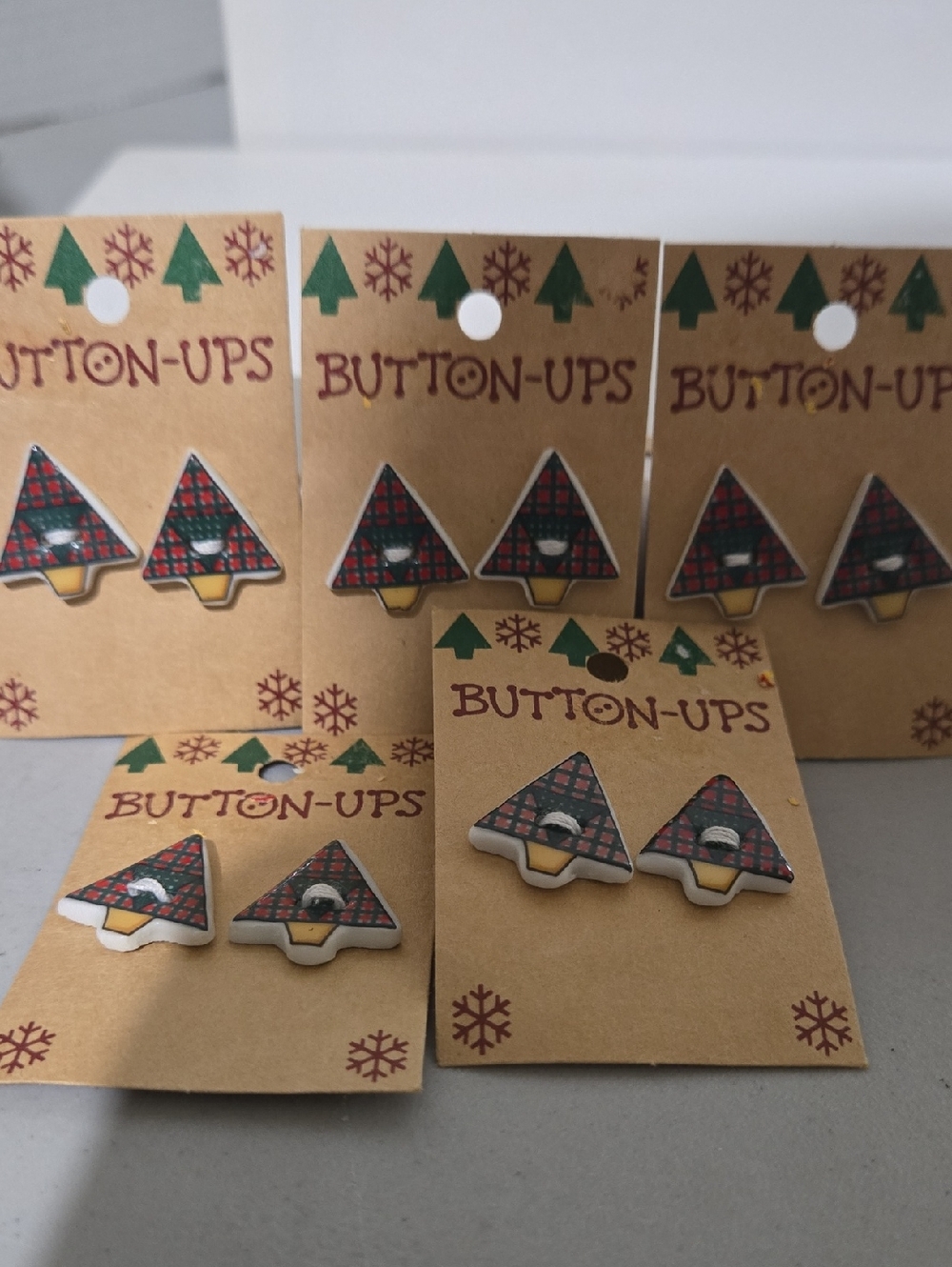 Holiday Tree Button Set - Red Plaid